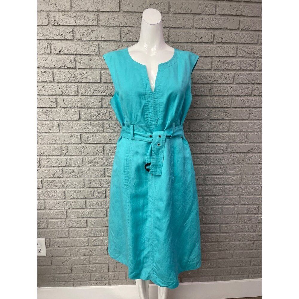 Emma James Women Linen Blend Sleeveless V Neck Midi Dress Size M